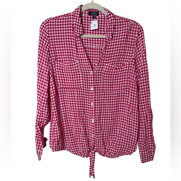 Jones New York Pink Gingham Button Down Shirt - Picture 1 of 4